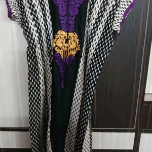 White Black With Purple Embroidery Anarkali