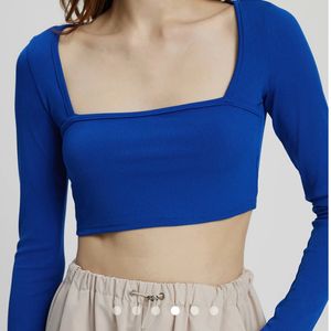 Blue Square Neck Crop Top