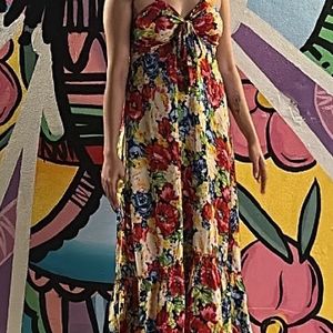 Backless Multicoooured Flower Print Dress