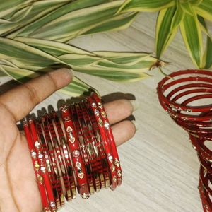 Beautiful Red And Maroon Bangle Set Combo Of 2