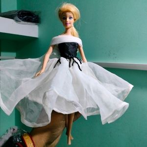 White And Black Gown For Barbie Doll