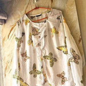 Mogra Butterfly Printed White Top