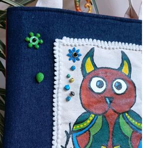 Artistic Owl Handpainted Tote Bag