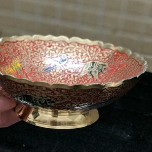 Gold Plated Peacock Embossed Pure Brass Fruit Bowl