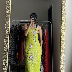 Sequins Yellow  Floral Bandeau Midi Dress