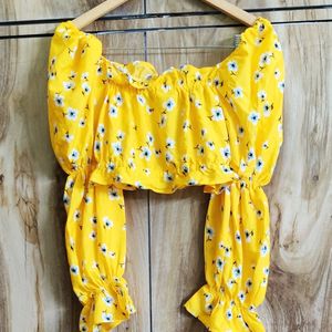 Yellow Printed Crop Top Size-28