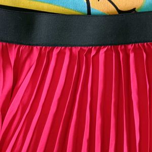 Red Ankle Length Skirt (Black Waist Band)