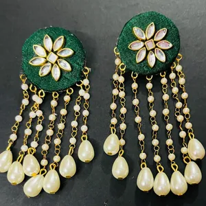 Fancy Fabric Party Wear Long Size Earrings