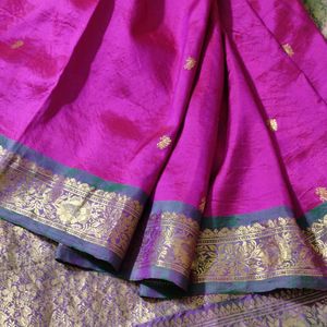 Pink And Green Silk Saree