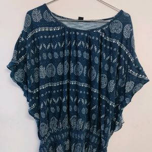 Blue Balloon Top With Butterfly Sleeves