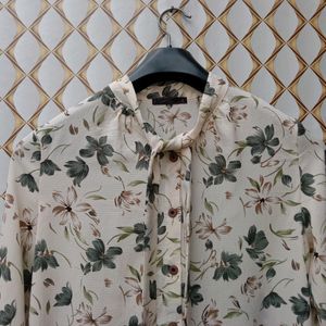 New Korean Floral Bow Shirt Top