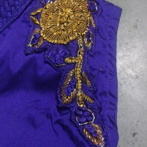 Violet Full Length Ball Gown With Gold Embroidery