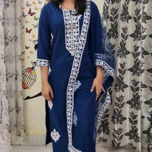 Straight Kurta With Palazzo And Dupatta