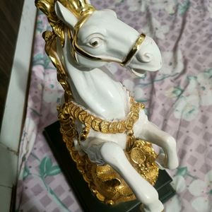 Horse Statue Gold Plated Wooden 18 Inc