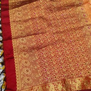 Orange N Maroon pure Kanchi pattu saree