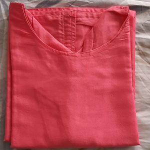 Pink Shiny Cotton Stright Kurta