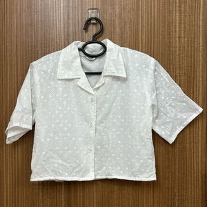 MANGO white Lace Crop Shirt for Women