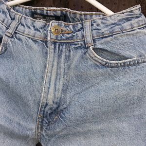 Bershka High Waisted Blue Mom Jeans