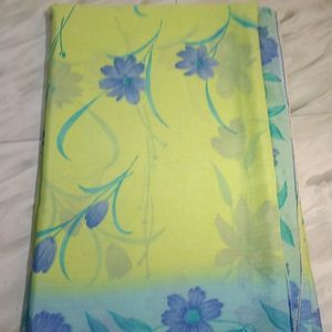 Lime Green Purple Flowers Saree