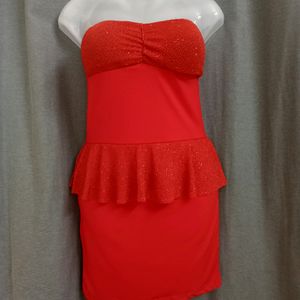 Hot Red Padded Tube Mini Dress For Women's