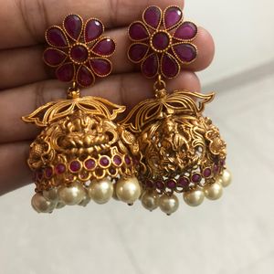 Traditional Ruby Jumka With Pearl