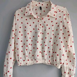 white heart printed shirt