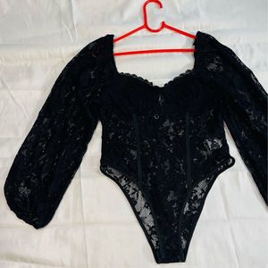 Black Sweetheart Neck Lace Bodysuit Newme