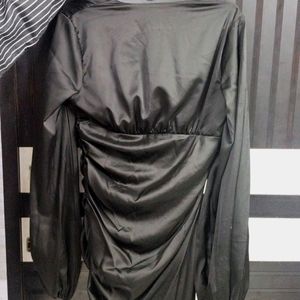 Urbanic Asymmetric Length Black Satin Dress