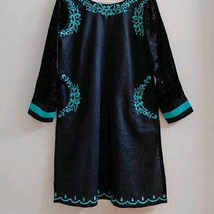 Embroidered Turquoise & Black Kurti