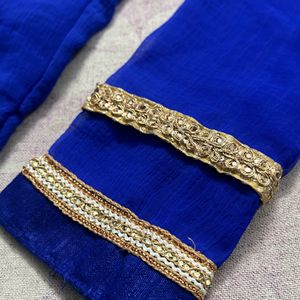 💙Royal Blue Saree with Pink flowers🩷