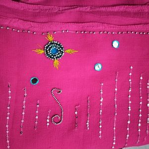 Chiffon Rose Pick Saree With Stitched Blouse