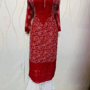 Red White Lakhnavi 2 Pec Dress Orignal