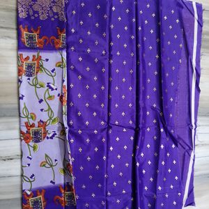 Dola Print Foil Design Violet Color Saree