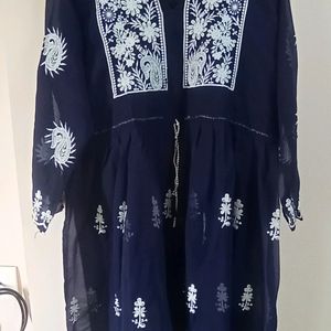 Chikankari Nevy Blue Short Kurti