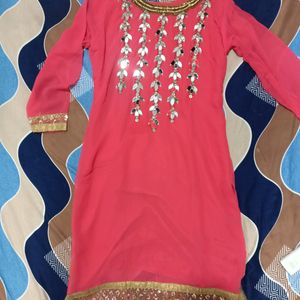 Mirror Work Kurti With Golden Leggings