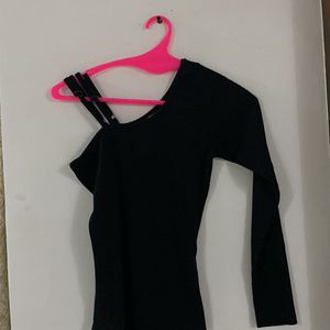 Bodysuit Black One Side Top