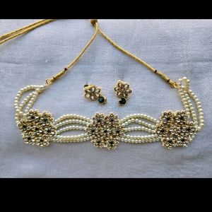 Pearl Kundan Necklace Choker Set Rajputi Jewellery