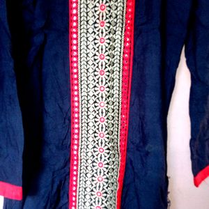 Navy Blue Kurta With Front Line Embroidery