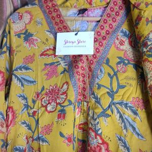 Mustard Printed Kurta Set With Dupatta