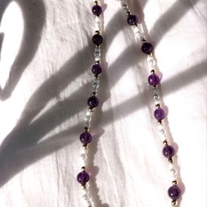 NEW HANDMADE AMETHYST WITH PEARL NECKLACE