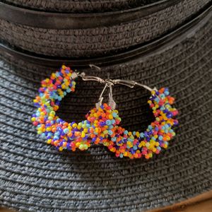 Multicolored Beaded Hoops