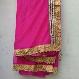 Pink Saree With Blouse Attached