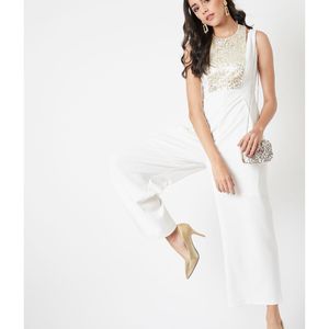 Golden Sequineed White Party Wear Jumpsuit