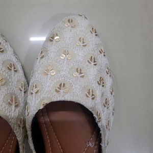White Embroided Flats