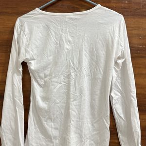 White Full Sleeves Tshirt 100% Cotton