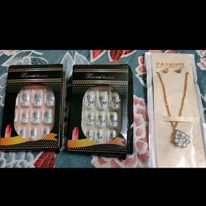 Two Artificial Nail With 2 Glue,1 Necklace S