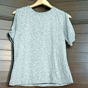 The Label Life Brand Grey Cotton Cold Shoulder Top