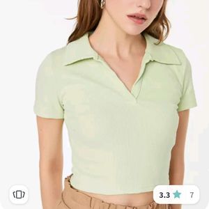 Mint Green Collared Crop Top