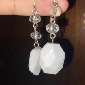 White Studded Look Hanging Earrings