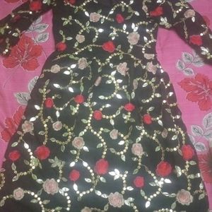 Black Colour Suit With Floral Print